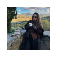 Chaqueta de lana corta Elegante para mujer con cuello redondo Abrigo holgado con manga larga y abertura de manga corta Moda de calle alta 2024 - details 27