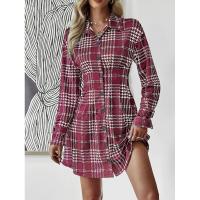 Vestido camisero de manga larga para mujer, elegante a cuadros, elástico de una pieza, moda coreana, informal, para fiesta - details 7