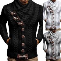 Cardigan de Cuello Alto para Hombres Manga Larga Ajuste Suelto Moda Casual Punto de Lana - details 4