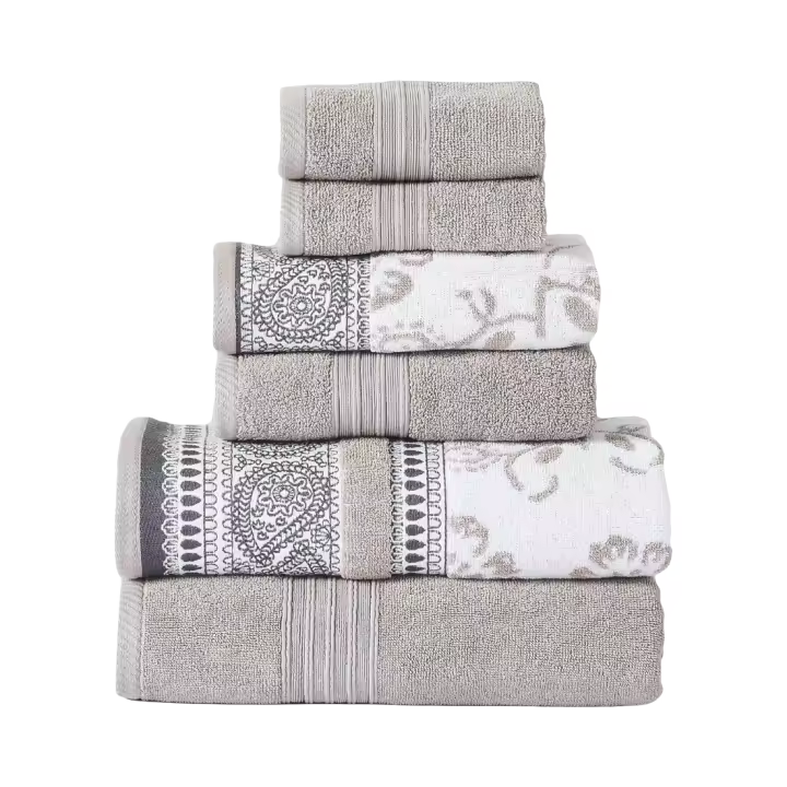 Juego de 6 Toallas 137 x 68 x 0.5 cm Toallas de Baño de Hilo Tejido Jacquard/Liso Ophelia Fawn - 1