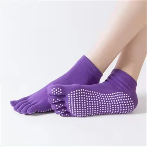 Calcetines de Yoga antideslizantes para mujer, medias de cinco dedos, sin espalda, algodón, silicona, 5 dedos, Ballet, gimnasio, Invierno - 1