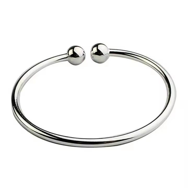 Brazalete de mano abierto chapado en plata de acero inoxidable Simple de moda de 19,5 cm para mujer brazalete de cuentas simples - 1