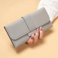 Cartera de moda para mujer, bolso de mano triple largo de piel sintética, monedero con tapa elegante, tarjetero multifuncional con botón a presión - details 8