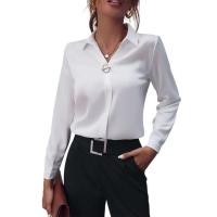 Blusa de Verano Elegante Cuello en V Blusa de Manga Larga de Color Sólido - details 11