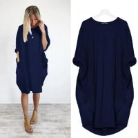 2025 nuevo vestido suelto Casual para mujer con bolsillo moda para mujer vestido sólido cuello redondo Camisetas largas camiseta ropa de calle de talla grande - details 4