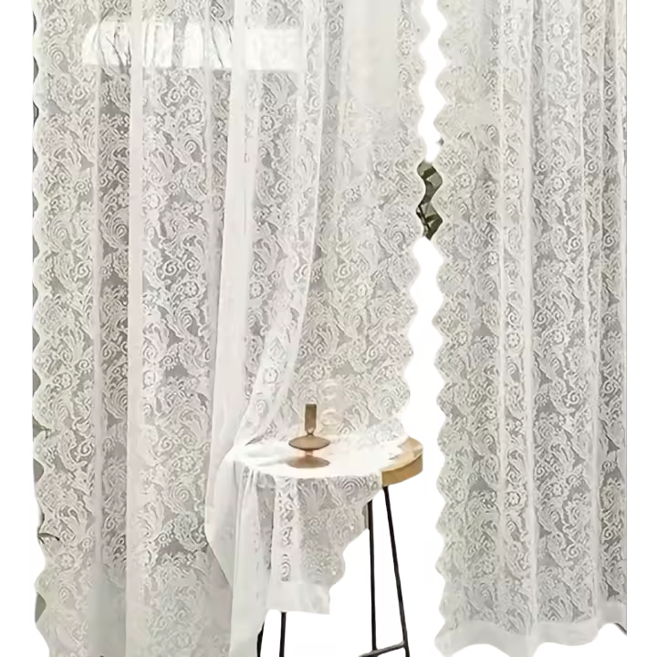 Cortinas De Encaje Estilo Europeo Blancas Para Ventana De Sala De Estar Y Dormitorio Cortina De Puerta Pastoral Fresca Tejidas Con Trenzado - 1