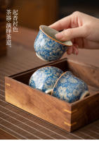 Huangyun Ru Kiln Flower - Juego de té personal de cerámica para el hogar, taza individual azul y blanca - details 6