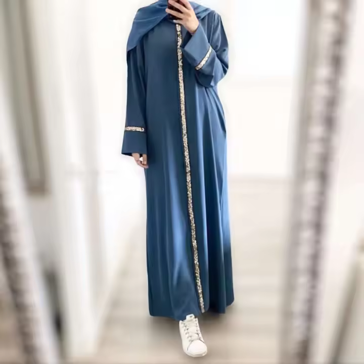 Elegante Falda Maxi de Caftán de Secuencia Larga Vestido Islámico de Moda para Mujeres - 1