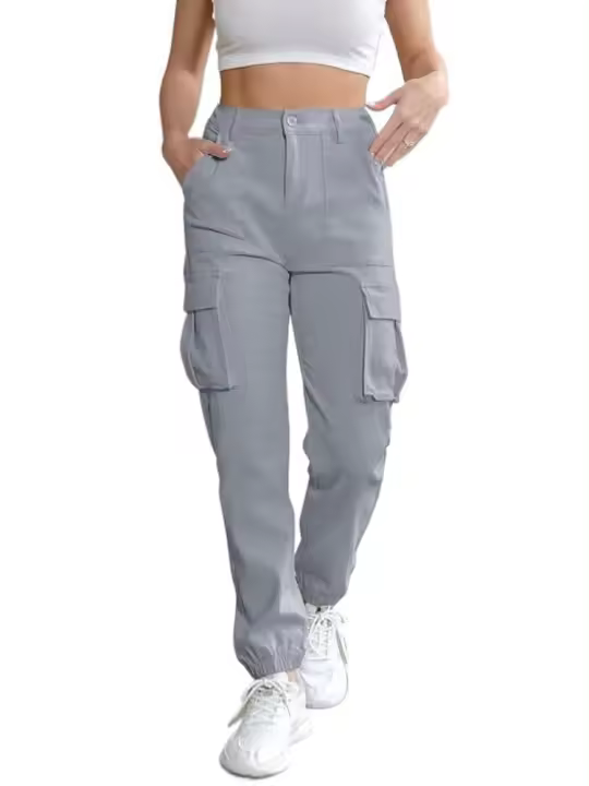 Pantalones Cargo de cintura alta para primavera y otoño con bolsillos Haruku para mujer, novedad en calidad coreana de los años 90 - 1