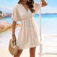 Vestido Cubrebikini Elegante Estilo Boho Chic con Escote en V, Mangas Volantes y Tejido Suave - details 5