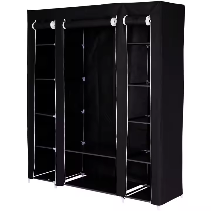 Armario plegable de tela 175x150x45 cm, Negro - 1