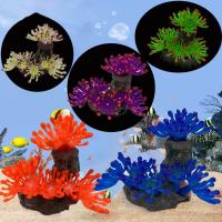 Hierba de agua simulación Coral fluorescente Lifeike luminoso Artificial Coral bajo el agua suave TPR Coral brillante para pecera - details 2