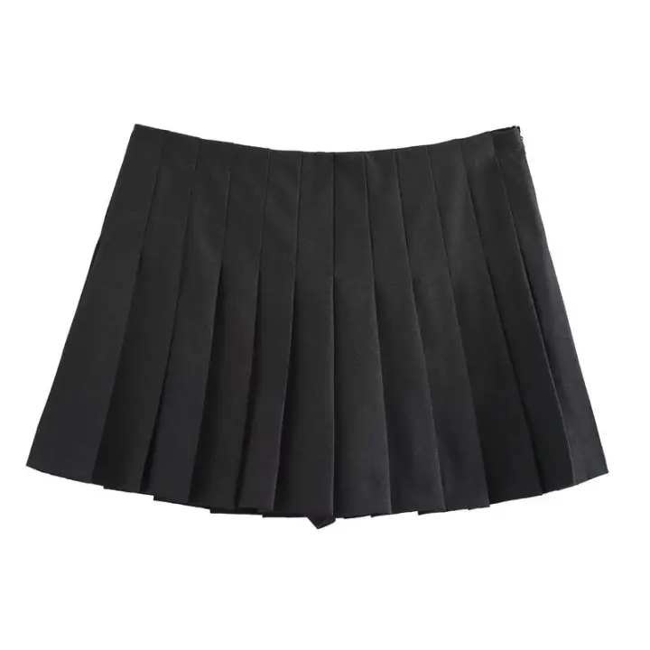 - Mini pantalones cortos informales con temperamento elegante y plisado ancho para mujer - 1