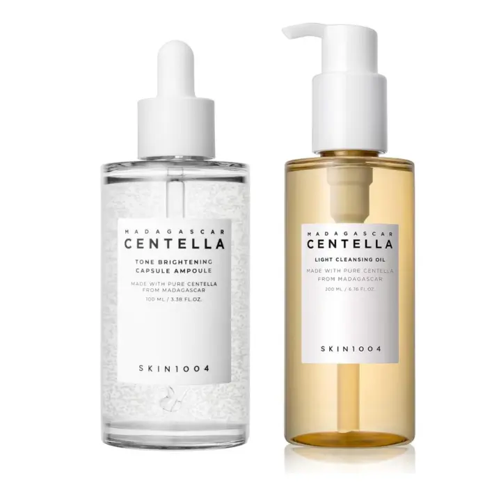 SKIN1004 Ampolla en cápsula iluminadora de tono Madagascar Centella de 100 ml y aceite limpiador ligero de 200 ml - 1