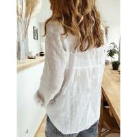 Camisas de ocio blancas y amarillas, cárdigan con solapa y botones, Top holgado de manga larga para mujer, talla grande Blo, tipo túnica informal - details 3