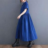 2024 Primavera Verano nuevos vestidos camiseros de retales para mujeres de manga corta sueltos Casual Vintage vestido largo moda ropa elegante - details 7