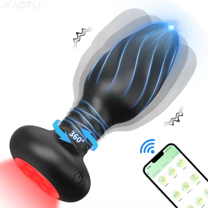 Tapón Anal vibrador con rotación de 360 ° para hombres, masajeador de próstata, aplicación Gay, tapón Anal con LED, juguete sexual para parejas - 1