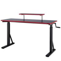 Escritorio de ordenador rectangular para juegos de altura regulable, con estante elevado para colocar el monitor, 140 x 63,5 x 109-126 cm, color rojo - details 0