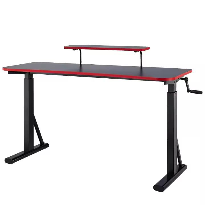 Escritorio de ordenador rectangular para juegos de altura regulable, con estante elevado para colocar el monitor, 140 x 63,5 x 109-126 cm, color rojo - 1