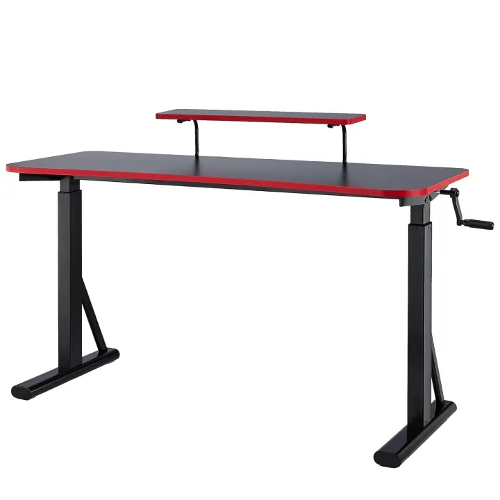 Escritorio de ordenador rectangular para juegos de altura regulable, con estante elevado para colocar el monitor, 140 x 63,5 x 109-126 cm, color rojo - 1