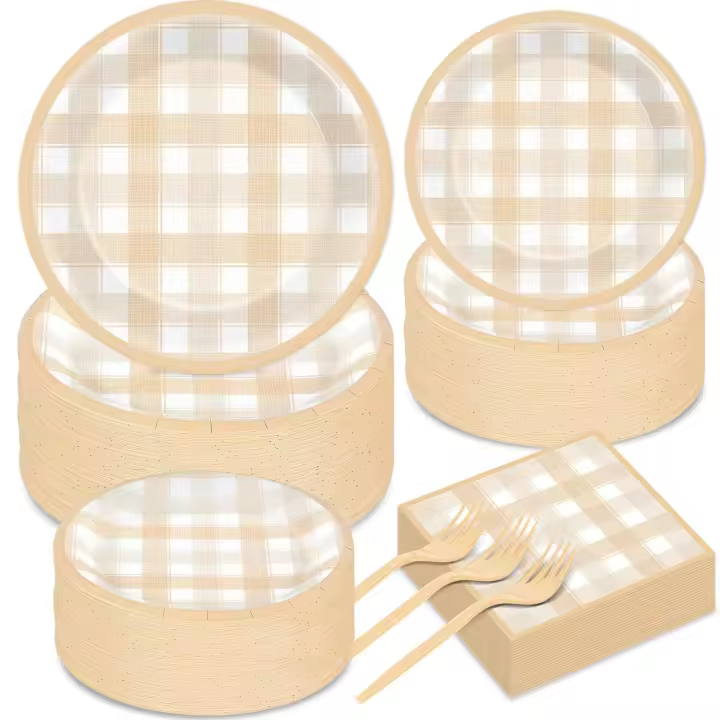 Juego de Cena Desechable de Otoño 200PCS Platos, Servilletas, Garfos Ideal para 50 Invitados - 1