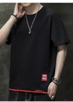 Camiseta de manga corta de estilo coreano para hombre, novedad de verano, camiseta informal holgada versátil con bloques de color, camiseta transpirable con cuello redondo - details 11