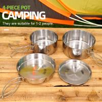 Juego de utensilios de cocina portátil para acampada, vajilla antiadherente con tapa de olla, plato de acero inoxidable, fácil d - details 12