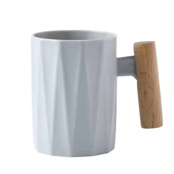 Tazas con mango de madera, taza creativa para hacer gárgaras y cepillado, tazas de café de plástico nórdico, utensilios para beber, utensilios para café, accesorios de cocina - 1