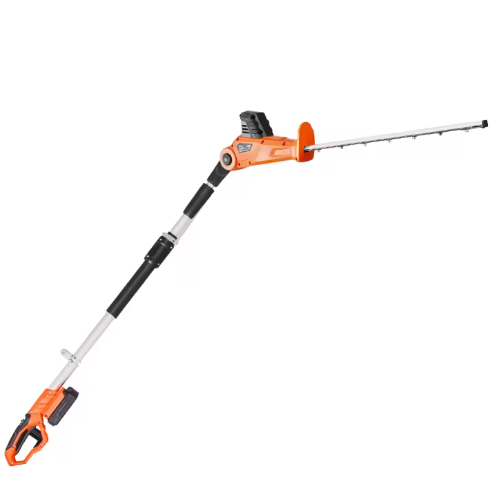 SucceBuy Cortasetos eléctrico, 1200 RPM, 6.2 - 7.8 pies extensible, cortasetos de poste para ramas altas, batería de 20 V, cortasetos inalámbrico con cuchilla de 20 pulgadas, 5 ángulos ajustables para jardín - 1