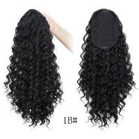 Cola de Caballo rizada de 18 pulgadas, pelo sintético ombré, peluca rizada corta y esponjosa, extensión de cabello con Clip con cordón negro Afro - details 14