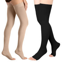 1Pair Compression Stockings Women Men 20-30 MmHg Open Toe Thigh High Socks for Varicose Vein Swollen Legs Travel Flight Pregnant - details 0