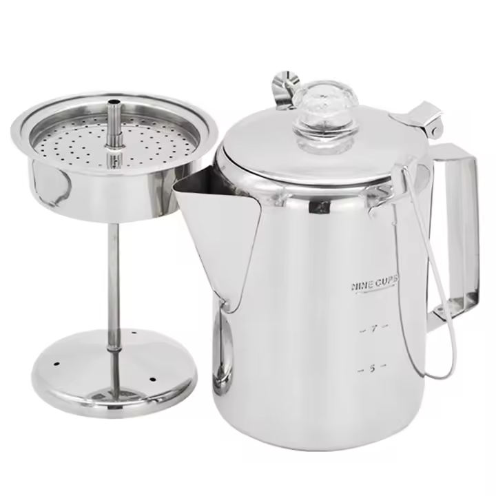 Cafetera para acampar con filtro de acero inoxidable para exteriores, cocina casera, 9 tazas, 1,2 litros - 1