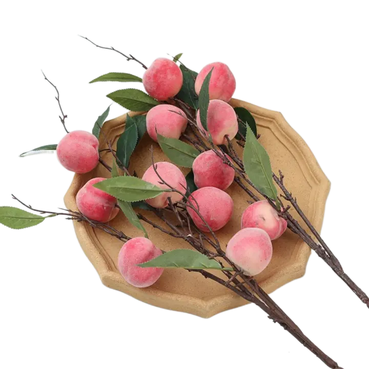 Rama de melocotón Artificial de 6 cabezas, simulación de plástico realista, fruta de melocotón, plantas falsas hechas a mano, decoración para sala de estar y balcón - 1
