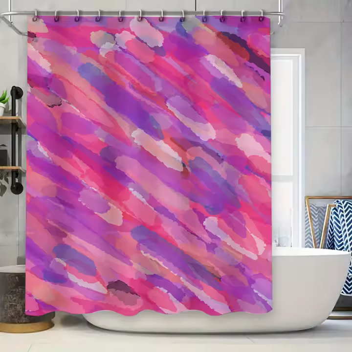 Juego de cortina de ducha de baño rosa moderno, estampado de acuarela con soportes para varillas para decoración de bañera, decoraciones en el jardín del hogar - 1