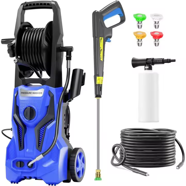 Eléctrica - Lavadora eléctrica ZHUOLIN de 5000PSImax 3.2GPM para lavado de automóviles con manguera de presión de 25 pies, azul - 1