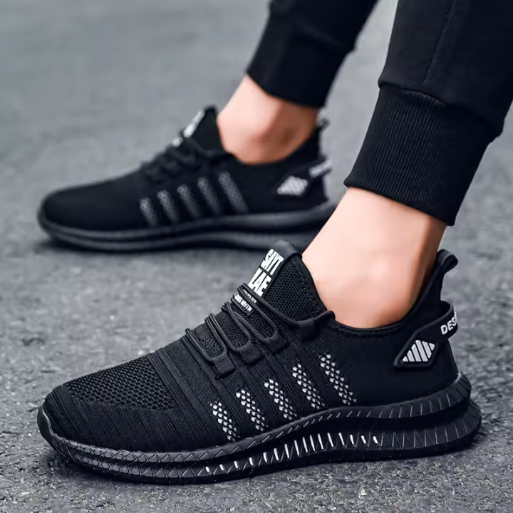 Zapatillas deportivas de malla verde para hombre, zapatos deportivos transpirables con cordones, antideslizantes, informales - 1
