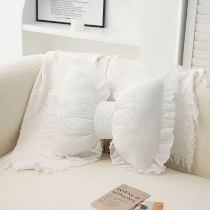 Cojín moderno e informal para sofá, cojín para mesita de noche, bonitos lazos, borde de encaje trasero, cojín transpirable a cuadros - 1