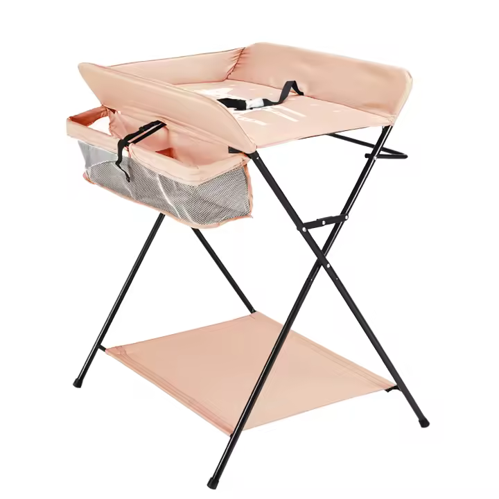 Cambiador plegable, altura ajustable, mesa plegable, cambiador móvil con estera, cinturón de seguridad y compartimentos de Mac - 1