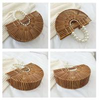 Ins verano gran capacidad nuevas cuentas de madera dura Semicircular ahuecado Eco al aire libre bambú trenzado vacaciones playa bolso de mano - details 4