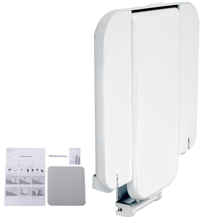 SucceBuy Asiento de ducha plegable de ABS, 15,7 x 16,7 pulgadas desplegado, banco de ducha plegable montado en la pared con capacidad de carga de 440 libras