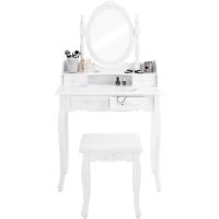 Elegante Mueble de Visteño Vintage Espejo Giratorio, Taburete Acolchado, 4 Cajones - details 1