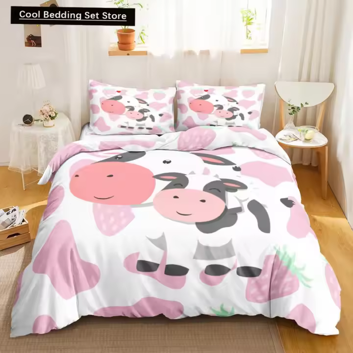 Juego de Ropa de Cama de Poliéster con Dibujo de Vaca Tamaño de Granja de Girasol - 1