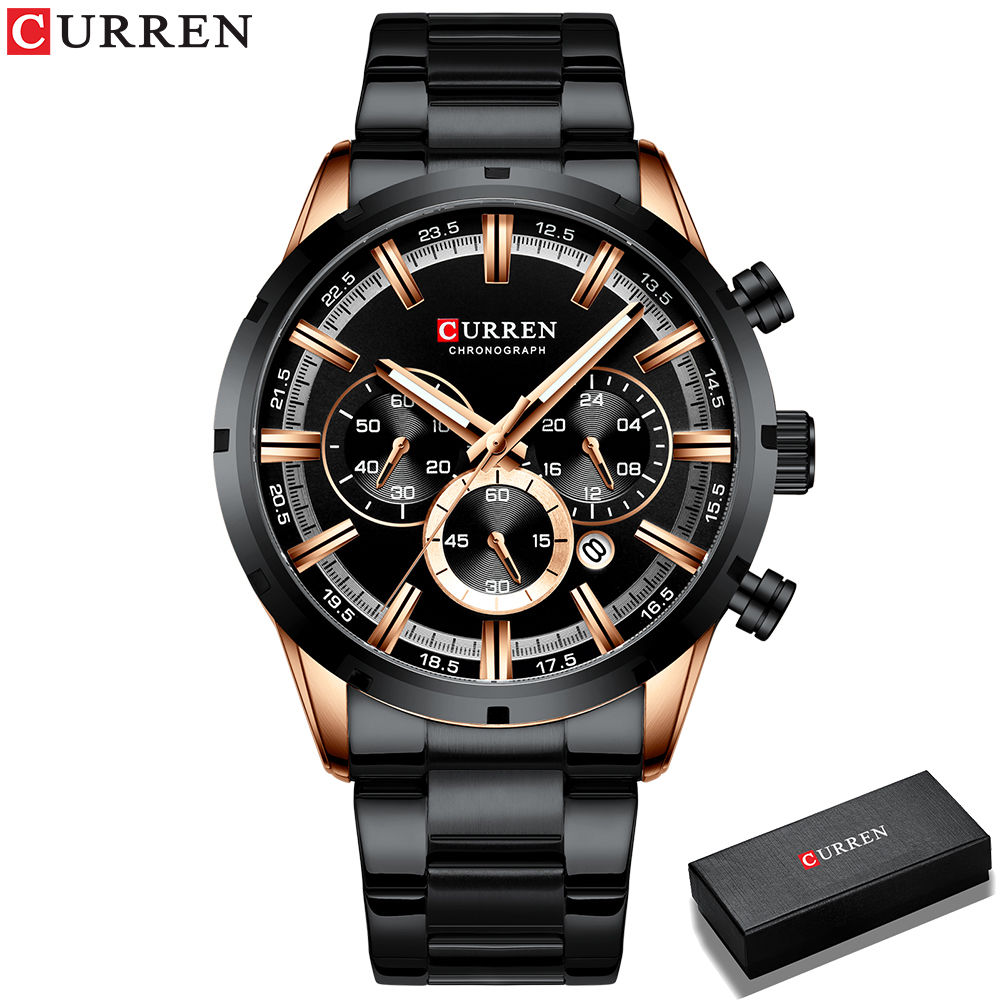 Relojes de Moda CURREN con Pulsera de Acero Inoxidable Reloj Deportivo de Lujo para Hombres con Cronógrafo de Cuarzo Material del Correa de 240 mm Marca Superior