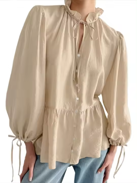 Camisa y blusa Kawaii con lindas mangas sueltas de encaje y elegantes, jóvenes, simples, baratas, para mujer - 1