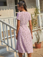 Summer floral print women boho short sleeve v neck split elegant a line party beach dress - details 10