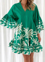 Vestido corto de manga holgado acampanada con cuello en V para mujer, 2024 - details 4