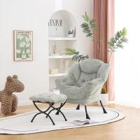 Silla perezosa con otomana, silla moderna con reposabrazos y bolsillo lateral, sillón de lectura con reposapiés para espacios pequeños, color verde afelpado - details 5