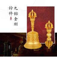 Campana agitadora de mano con mortero de diamantes de nueve hebras para el hogar, chapada en oro, plata pura étnica tibetana, 15cm - details 2