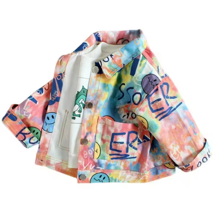 Chaqueta de Graffiti para Niños y Niñas Camiseta de Algodón Mezclado Estilo Casual Abrigo Ligero con Botones para Primavera/Verano - 1