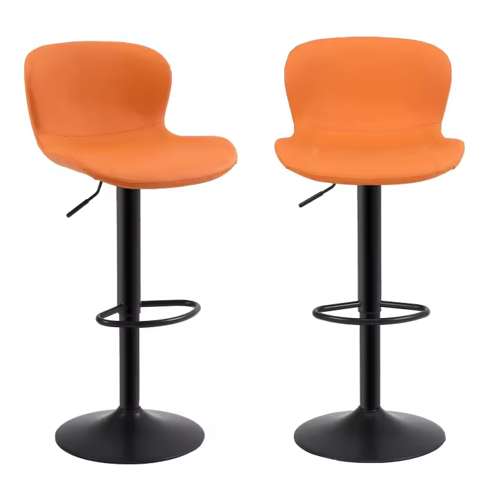 Taburetes Altos de Cocina Juego de 2, Taburete de Bar Regulable en Altura en Cuero PU, Taburete Alto con Respaldo y Reposapiés, Taburete Cocina Giratorio, Moderno, Naranja - 1